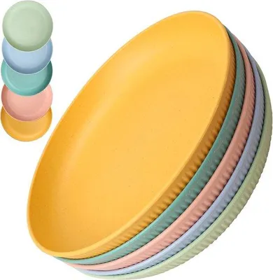 Produktbild von Famanu Campinggeschirr Set - 5 große flache Teller - 23 cm - bruchsicher, mikrowellen- und spülmaschinenfest