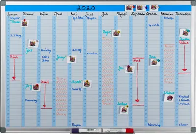 Obrázek produktu pro Relaxdays Whiteboard, roční plánovač, stíratelný, magnetický, plánovací tabule s držákem na fixy, magnetická tabule 60 x 90 cm, bílá