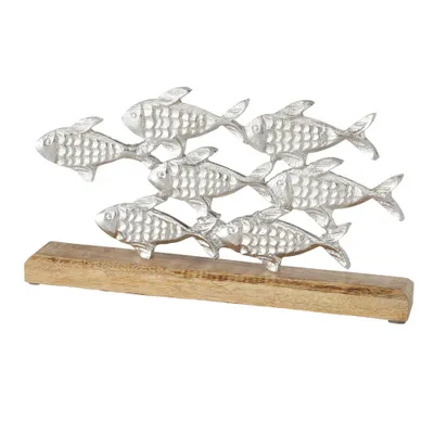 Produktbild von Dekoaufsteller BUBBELS silber braun aus Metall und Holz Fischschwarm Fische
