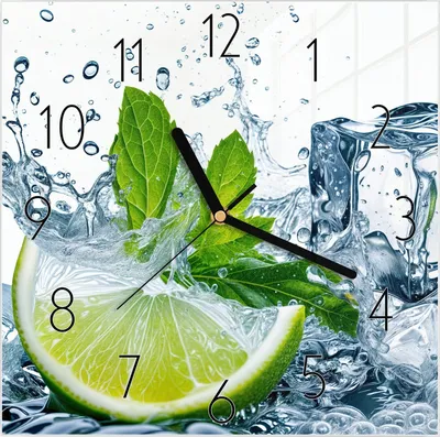 Produktbild von Wanduhr aus Glas mit Motiv Limettenspritzer- 30 x 30 cm - inkl. Aufhängesystem