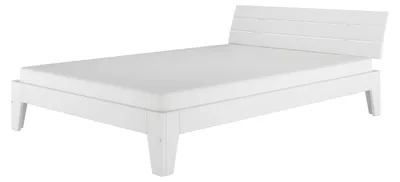 Produktbild von Weißes modernes Doppelbett 160x200 Bettgestell Holzbett Massivholz Kiefer Weiß V-60.54-16WRollrost und Matratze inkl.