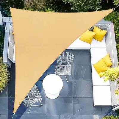 Image de Voile d'ombrage triangulaire, imperméable, dimensions 3x3x4,25 mètres, couleur sable, protection UV 95%, polyester