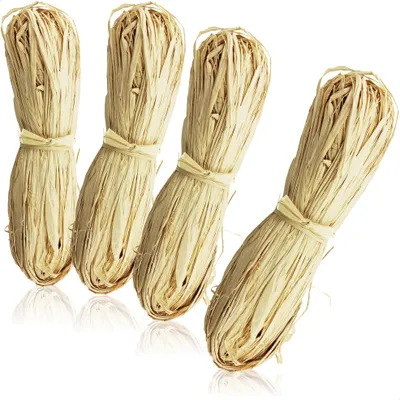 Produktbild von com-four® 4-teiliges Raffia Set - Naturbast zum Basteln und Dekorieren - Bastel Bast in naturfarben