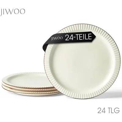 Produktbild von Teller set 24-teiliges Ø25,3 cm Keramik Speiseteller Steakteller Dessertteller Flachteller 24 Personen Matt-Glasur Mikrowellen- und Spülmaschinenfest