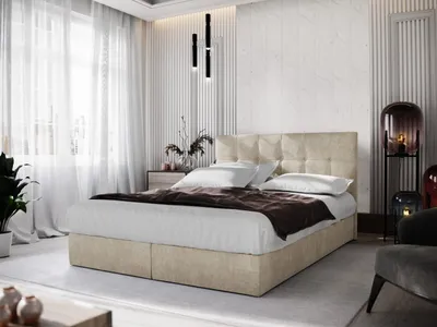 A bedroom scene with a bed as the focal point.