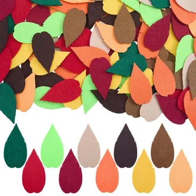 Productafbeelding van Viltbladeren - 100 stuks in 10 kleuren - Knutselapplicaties voor decoratie en scrapbooking - 5,7 x 3 cm