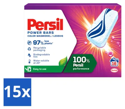 Produktbild von 15 x Persil Power Bars Waschmitteltabletten für Buntwäsche - Vorteilspackung - 15 Stücke