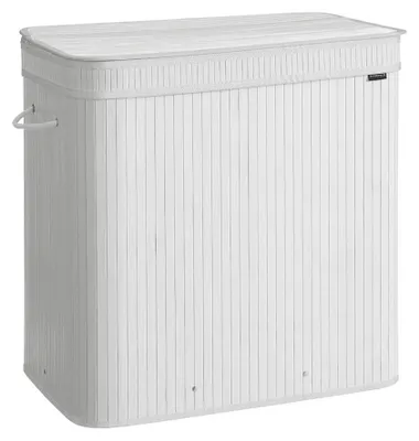 Obrázek produktu pro Koš na prádlo s bambusovým víkem, objem 150 litrů, barva bílá, rozměry 62,5 x 41,5 x 61 cm