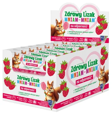 LIZAK O SMAKU MALINOWYM Z WITAMINĄ D I C BEZ CUKRU BEZGLUTENOWY 6 g - ZDROWY LIZAK (MNIAM MNIAM)