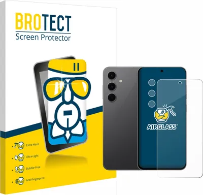 A product image showing the packaging for a screen protector, a smartphone, and the screen protector itself.
