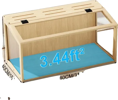 Image de Cage pour hamster, éclairage LED intégré, surface en bois naturel, 80 cm