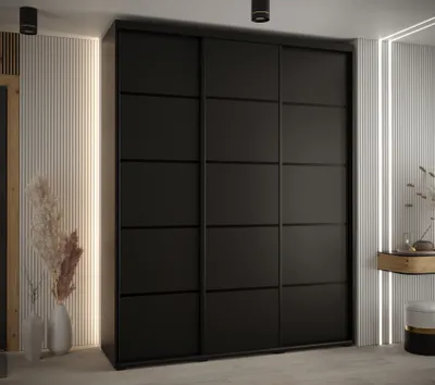Produktbild von Kleiderschrank YVONA 4 - 200/45 cm, schwarz / schwarz