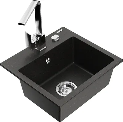 Produktbild von Mexen Milo 1-Becken-Granit-Spüle mit Mischbatterie Rita, Schwarz/Gold metallisch - 6505-75-670300-00