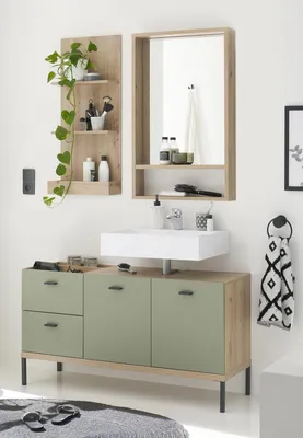 Produktbild von Badezimmer-Set >Coco< (3-teilig) in Asteiche Nachbildung / pine green - 119x200x38 (BxHxT)