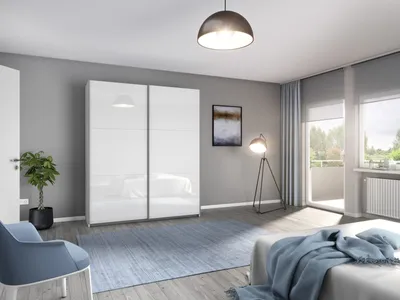 Produktbild von Schwebetürenschrank >Aurelia< in weiß Hochglanz - 175x210x59 (BxHxT)