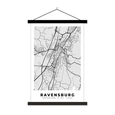 Produktbild von MuchoWow® Textilposter Karte - Deutschland - Ravenburg - Karte - Stadtplan 60x90 cm mit schwarzem Rahmen - Poster Wohnzimmer