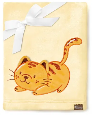 Productafbeelding van Mammy Kuschlige babydeken, zachte deken, dagdekentje met 3D-applicatie, 76 x 102 cm, model BE20-168 (geel - kat, 76 x 102 cm)
