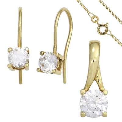 Produktbild von JOBO Schmuck-Set 333 Gold Gelbgold 3 Zirkonia Ohrringe und Kette 42 cm