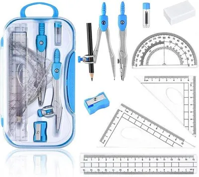 Produktbild von Geometrie-Kompas-Kit - Wissenschaftliches Werkzeugset - Schülerbedarf - 10 Stück - Blau