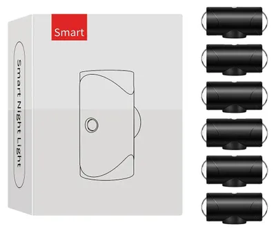 Zdjęcie produktu dla Czujniki ruchu z funkcją nocnej lampki, akumulatorowe, zmieniające kolor, czarne, zestaw 6 sztuk