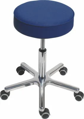 Produktbild von Drehhocker Indianapolis | Sitzhöhe 46-59cm | Ø 53cm | Tragfähigkeit 110kg | Kunstleder-Sitz | Aluminium-Fußkreuz mit Rollen | Atollblau