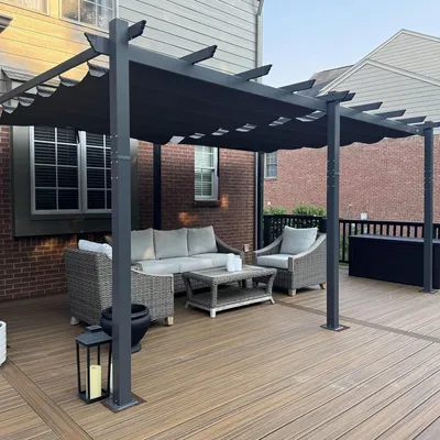 Produktbild von PURPLE LEAF Aluminium Pergola 3.65 x 5.5 m Wasserdicht Stabil Winterfest, Garten Pavillon mit Sonnenschutz uberdachung, UV-Schutz, Beige