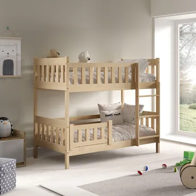 Produktbild von Masseno Etagenbett LUCIA 80x190 cm mit Rausfallschutz, Kinderbett mit Leiter für Mädchen und Jungs, Stockbett 2 Kinder, Kiefernholz