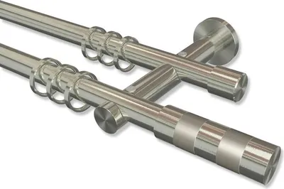 Produktbild von Interdeco Gardinenstange, Vorhangstange Edelstahl-Optik Modell Platon Mavell, 20 mm Ø 2-läufig, 220 cm