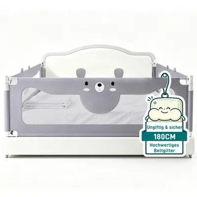Produktbild von ROSEJANE Kinderbettgitter 180 cm, höhenverstellbarer Bettgitter Rausfallschutz, Bettgitter für Kinderbett & Familienbett, Grau