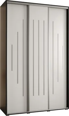 A three-door wardrobe with a modern design, featuring vertical decorative lines on the doors.