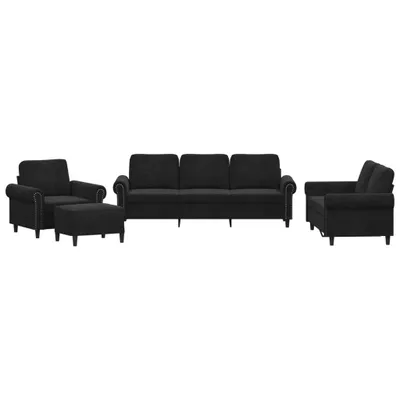 Produktbild von 4-tlg. Sofagarnitur mit Kissen Schwarz Samt