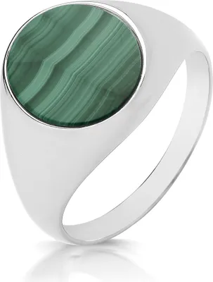 Image de Bague Chevalière / Bague Souveraine Homme Argent fin 925 avec Malachite, 60 (19.1); TRS33126RSS