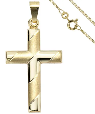 Produktbild von Schmuck-Set, Kreuz mit Streifen auf 1,3mm Panzerkette 333 Gold Gelbgold, 45cm