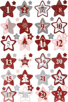 Produktbild von Oblique Unique 24 Adventskalender Sticker Zahlen Aufkleber Weihnachten Basteln Weihnachtsdeko - Stern Form rot