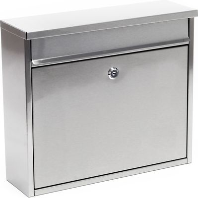 Wiltec Briefkasten V13 Edelstahl 360 x 115 x 320 mm, Wandbriefkasten mit Schloss und Klappe, Postkasten aus Stahl