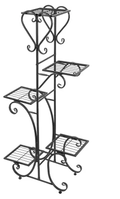 Obrázek produktu pro Rohový stojan na rostliny, regál na květiny - 5úrovňový regál na rostliny - kov, železo - 57 x 25 x 116 cm - nosnost 10 kg na polici - černá barva