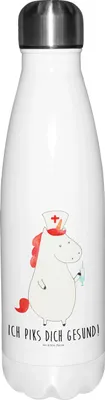 Produktbild von Mr. & Mrs. Panda Wasserflasche Einhorn Krankenschwester - Weiß - Geschenk, Thermos, trinkflaschen, Krankenpflegerin, Trinkflasche, Sportflasche, Ärztin, isolierflaschen