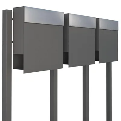 Produktbild von Briefkastenanlage Manhattan for Three in Grau Metallic mit Edelstahlklappe