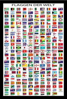 Image de Drapeaux du monde - affiche - avec capitales + cadre interchangeable, Shinsuke® Maxi MDF noir, vitre acrylique
