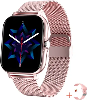 Produktbild von TPFNet Smartwatch mit Milanaise Armband + Silikon Armband - individuelles Display - Smart Watch Armbanduhr - Modell SW3 - Rosa