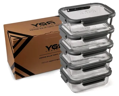 Produktbild von Meal Prep Glasbehälter Set 5x 1500ml - luftdichte Glasdosen für Mikrowelle, Backofen, Gefrierfach - Frischhaltedosen mit Deckel - BPA-frei, spülmaschinenfest