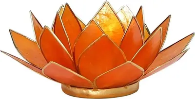 Produktbild von Lotus Teelichthalter orange 2. Chakra goldfarbig -- 13.5 cm