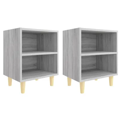 Produktbild von Nachttische mit Massivholz-Beinen 2 Stk. Grau Sonoma 40x30x50cm