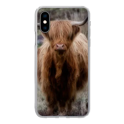 Produktbild von MuchoWow® Handyhülle Schutzhülle Hülle für iPhone X Schottischer Hochländer - Moos - Gras Silikon Softcase Handy Hülle - Handyhülle