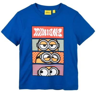 Produktbild von Minions Kinder T-Shirt mit Comic-Motiv, 100 % Baumwolle, Jersey, Blau, Größe 98 cm