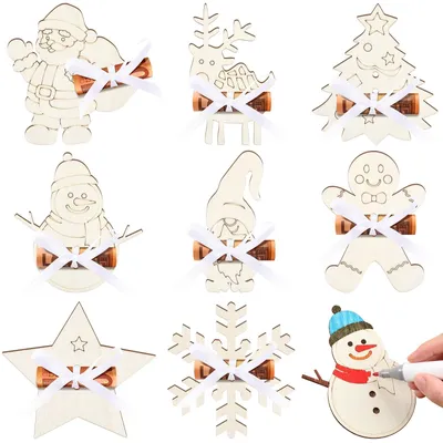 8er Set Holz-Geldgeschenke als Weihnachtsbaum-Anhänger, Geldhalter