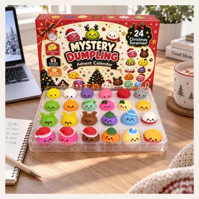 Produktbild von Dumpling Squishy Adventskalender 2026, 24 Tage Weihnachts-Countdown mit Überraschungsfächern aus TPR, 28 x 16 x 3 cm