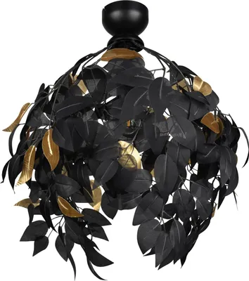 A black and gold leaf-shaped ceiling light fixture.