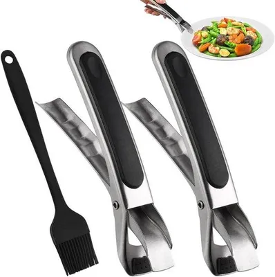 Productafbeelding van Luchtfriteuse-set, antislip-schalenhouder met siliconen borstel, hittebestendige roestvrijstalen handgreep voor keukengerei.