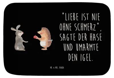 Produktbild von Mr. & Mrs. Panda Badematte Hase Igel - Schwarz - Geschenk, und, Trösten, Badvorleger, Herzschmerz, Gute Laune, Liebe Spruch, Badteppich, Teppich Bad, Badezimmerteppich
